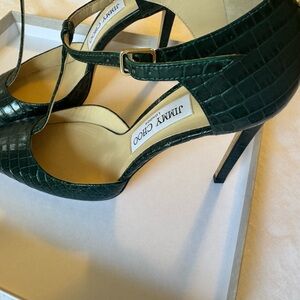 Jimmy Choo Dark Green Croc-Embossed Heels
